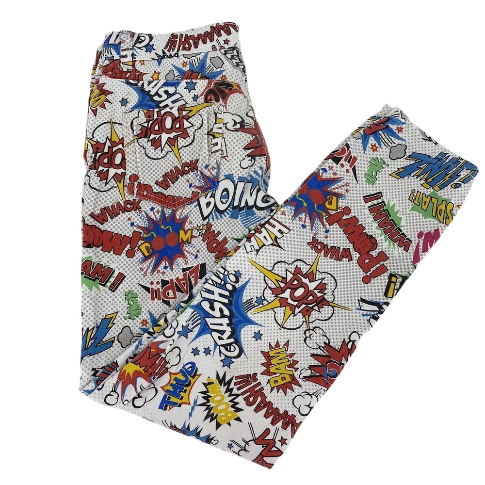 Crystal Vogue Comic Book Pop Art Print Pants Womens 16 White Graphic Artsy Comfy
